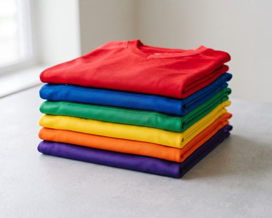 Stack of jerseys in multiple colours