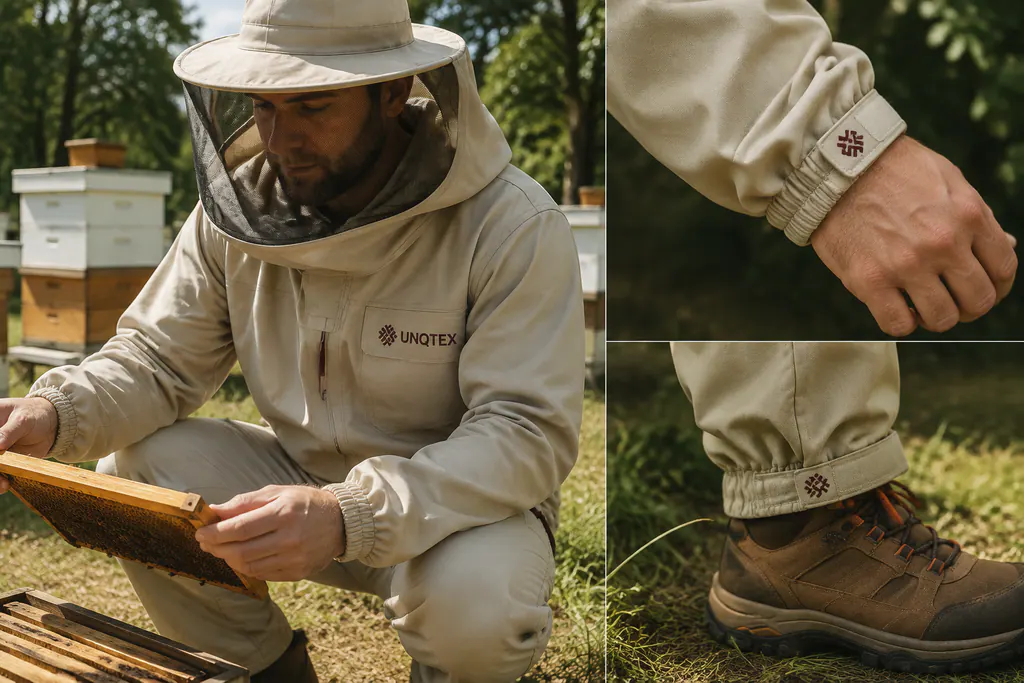 Wrist and ankle interface details on a complete beekeeping garment