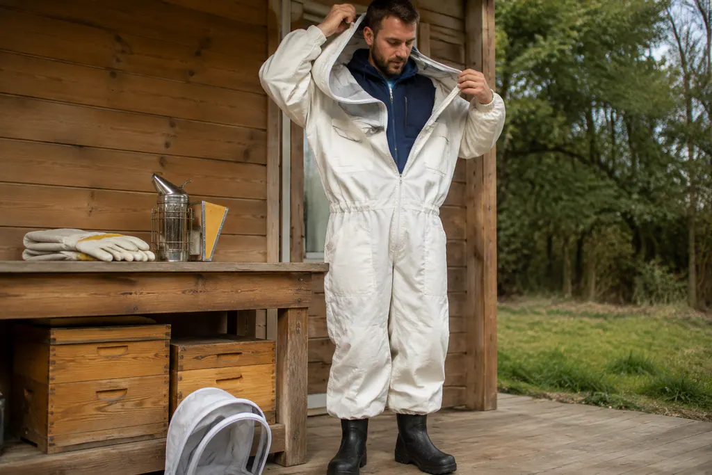 Adult beekeeping suit reviewed over intended clothing layers