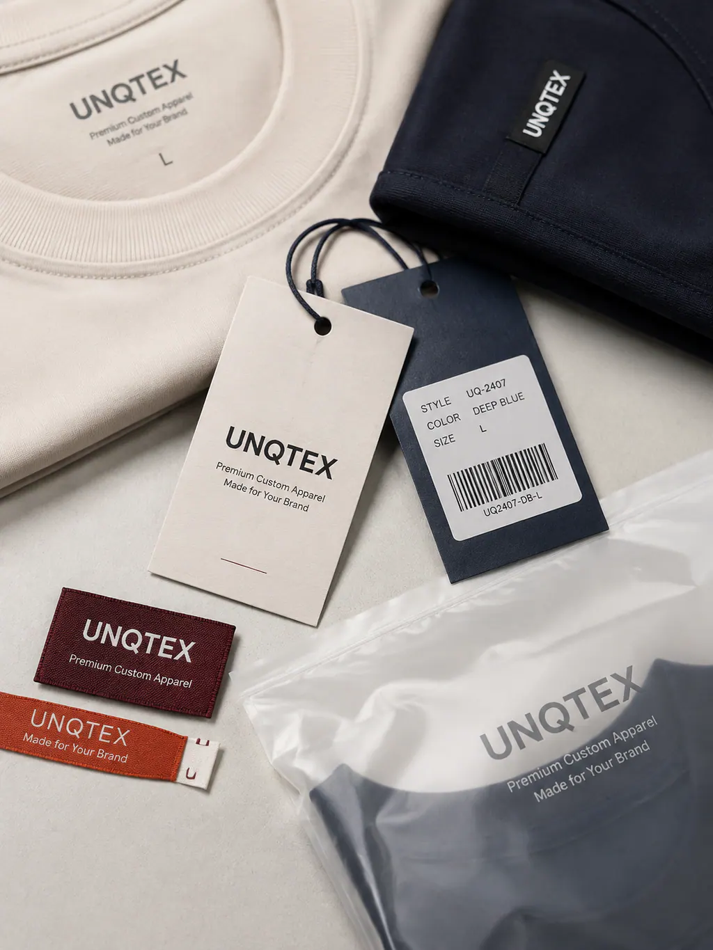Garment labels, hangtag, barcode and packaging components