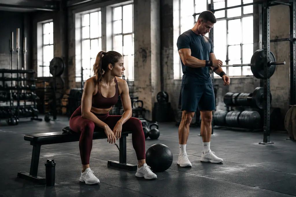 Athletes wearing distinct fitness garments in appropriate training contexts