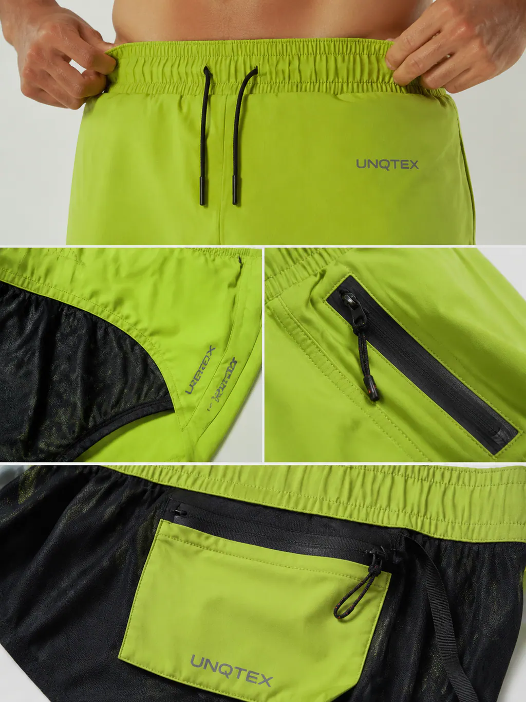 Waistband, strap, lining and pocket construction close-ups