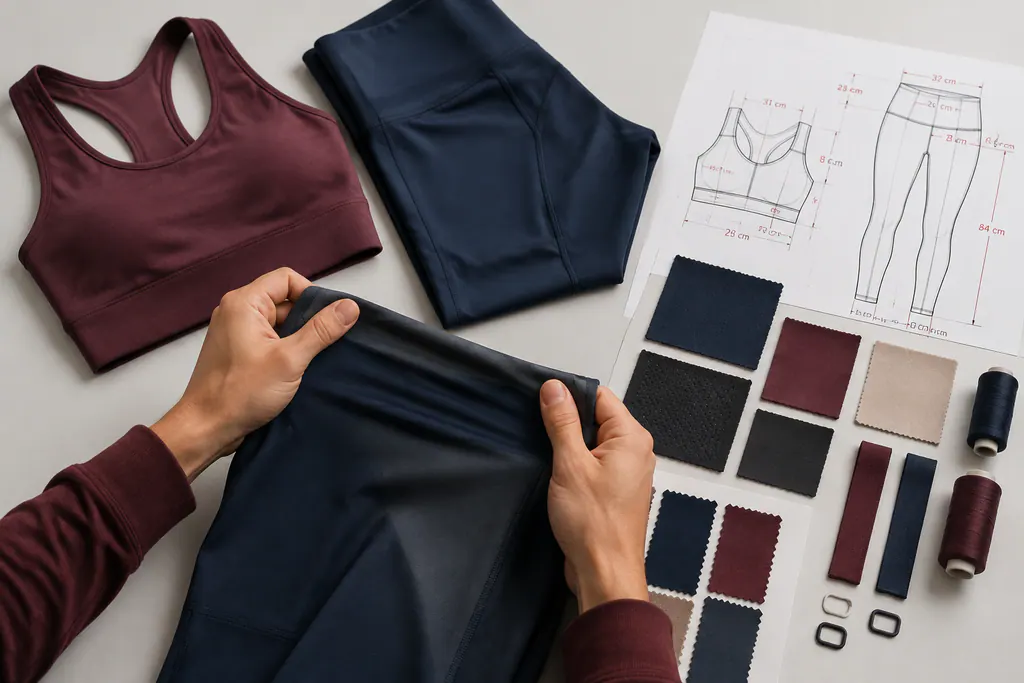 Fitness-wear samples, stretch fabric, measurements and component references