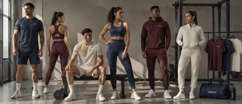 Wide coordinated fitness-wear range with several garment types