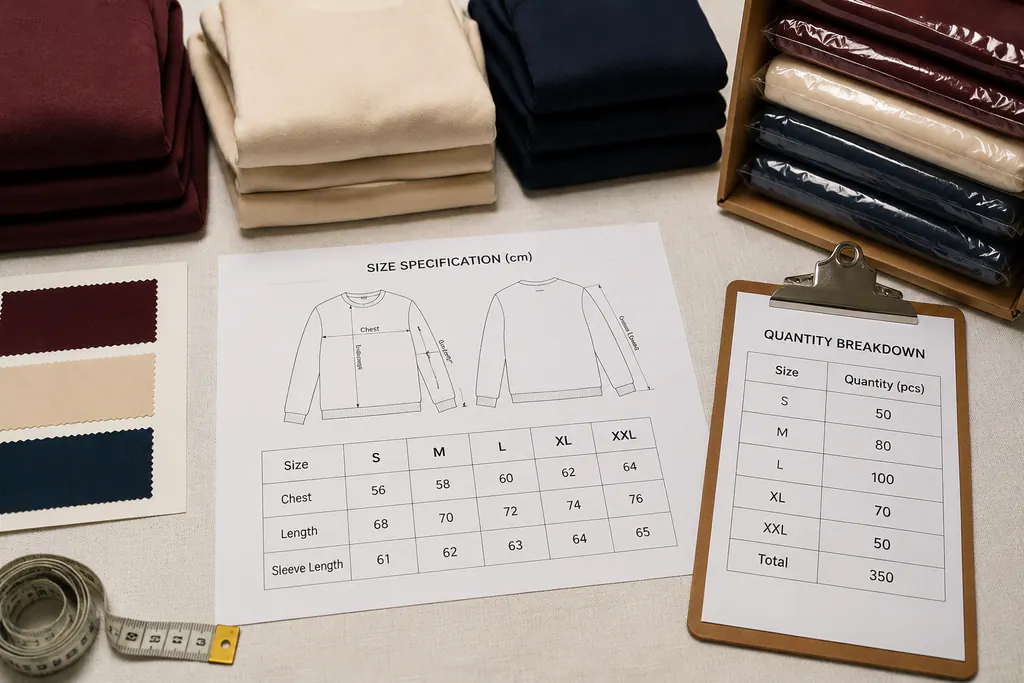 What quantity and sizing information is available?
