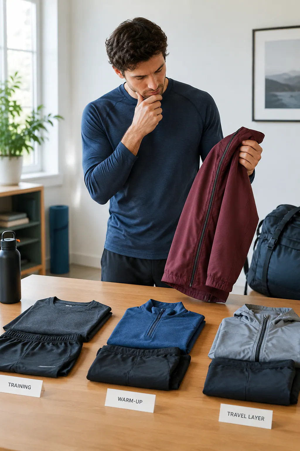 Sportswear buyer comparing training, warm-up and travel-layer specifications