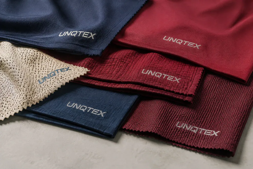 Sportswear textile swatches with visibly different surface structures