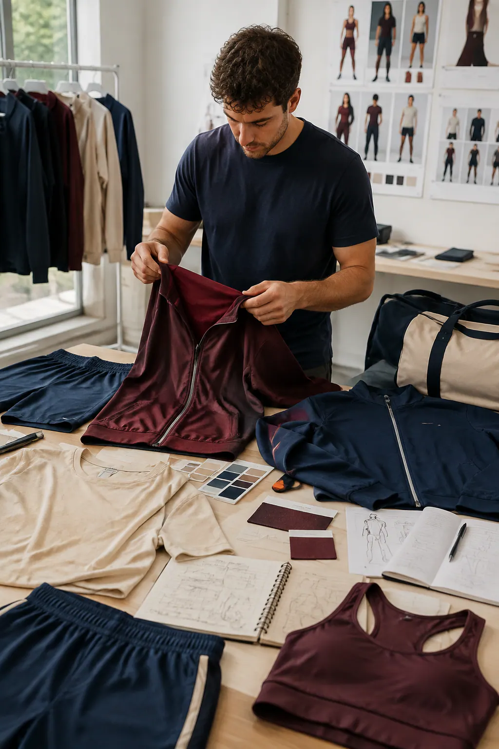 Product developer reviewing training and travel samples
