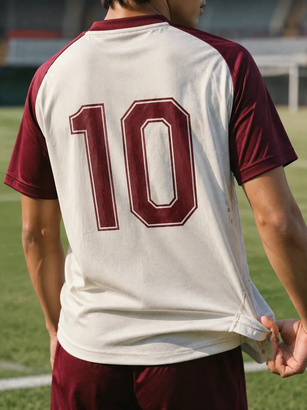 Photorealistic garment detail explaining personalised player numbers