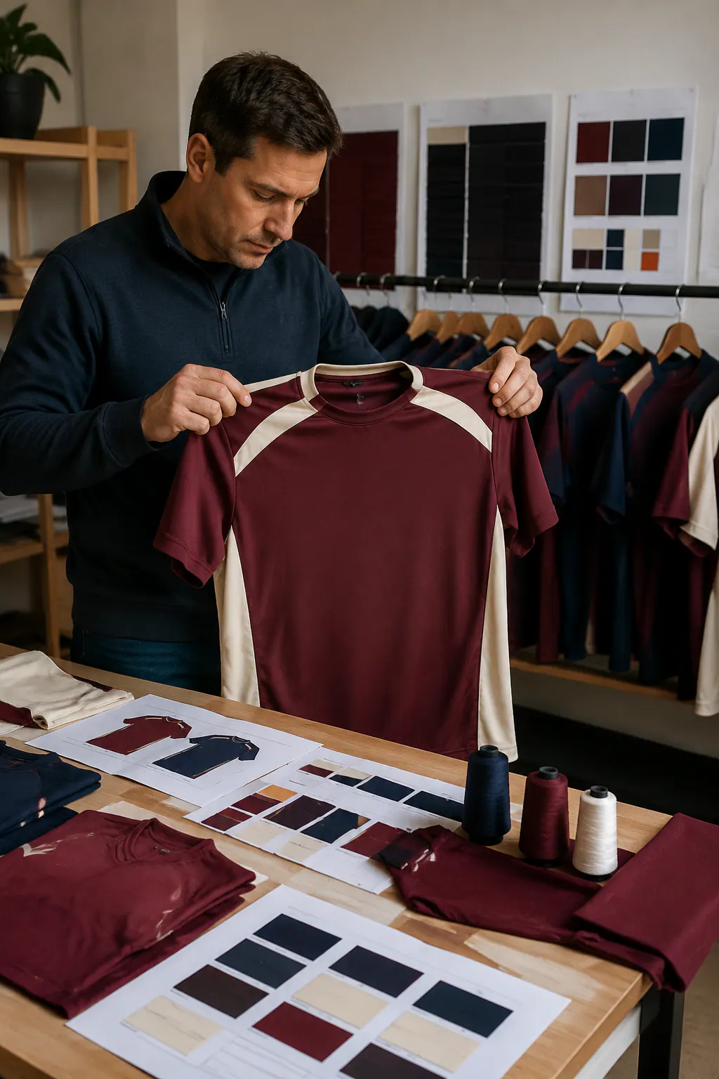 Teamwear buyer reviewing sport-specific garment and decoration choices