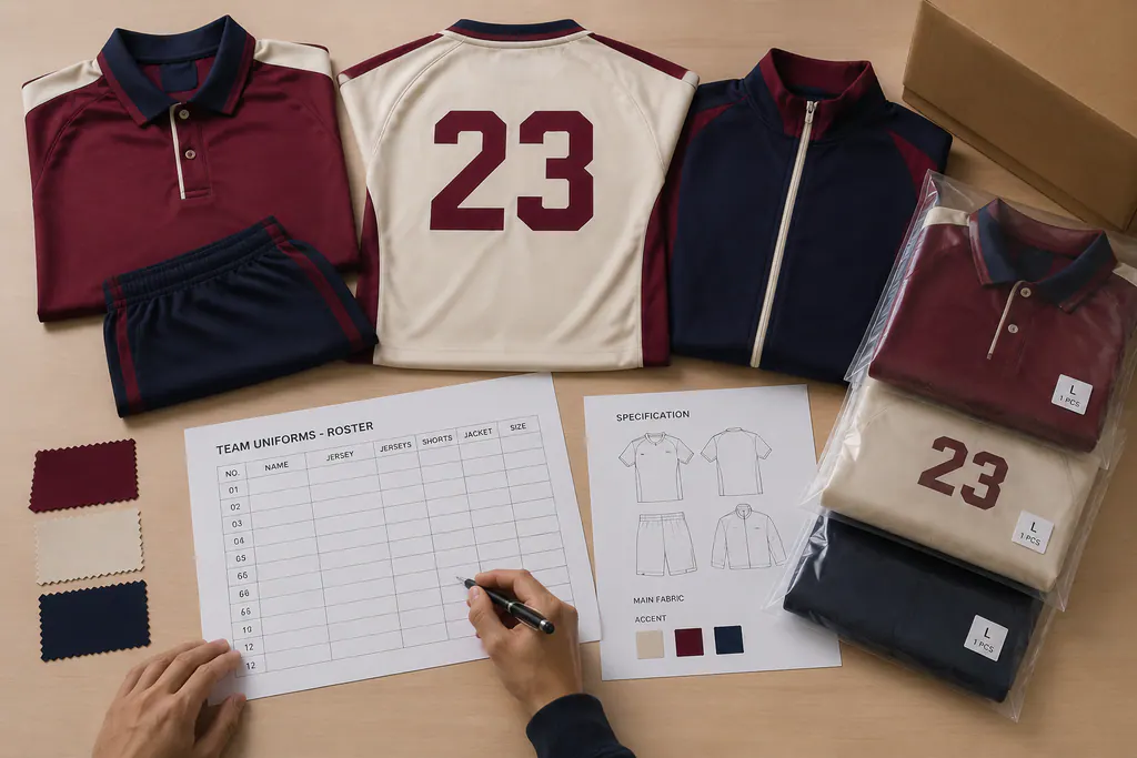 Uniforms, roster, specification and packing references arranged for order planning