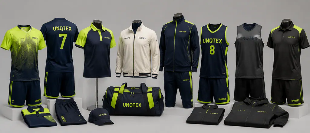 Broad range of distinct team uniforms arranged together